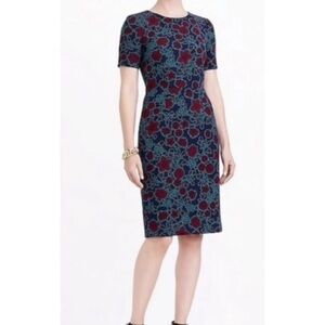 J. Crew Short Sleeve Navy & Burgundy Floral Shift  Dress Size 2 Petite